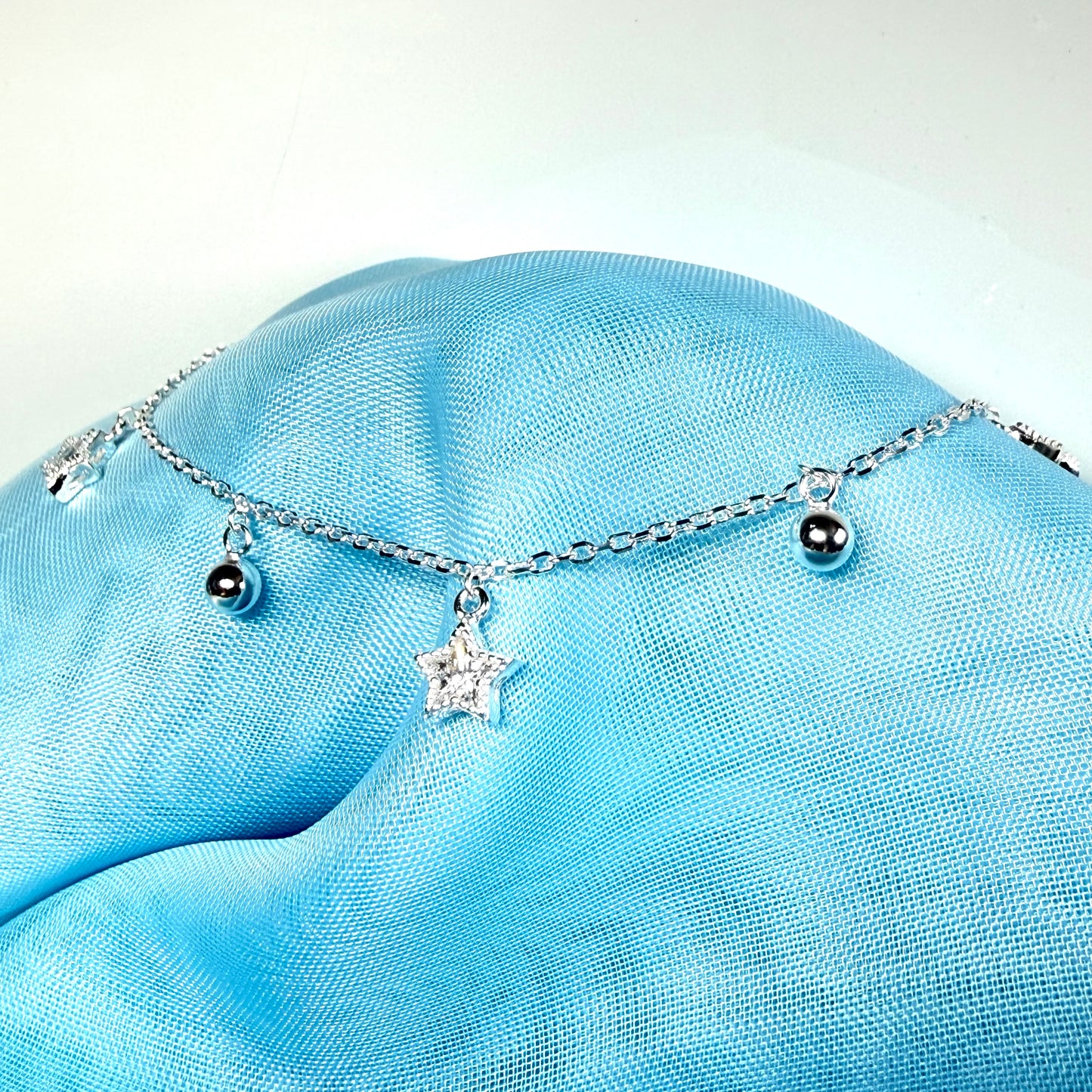 Open star shaped charm sparkling bracelet ladies cubic zirconia sterling silver