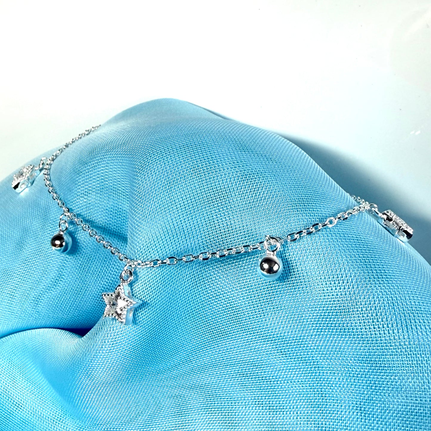 Open star shaped charm sparkling bracelet ladies cubic zirconia sterling silver