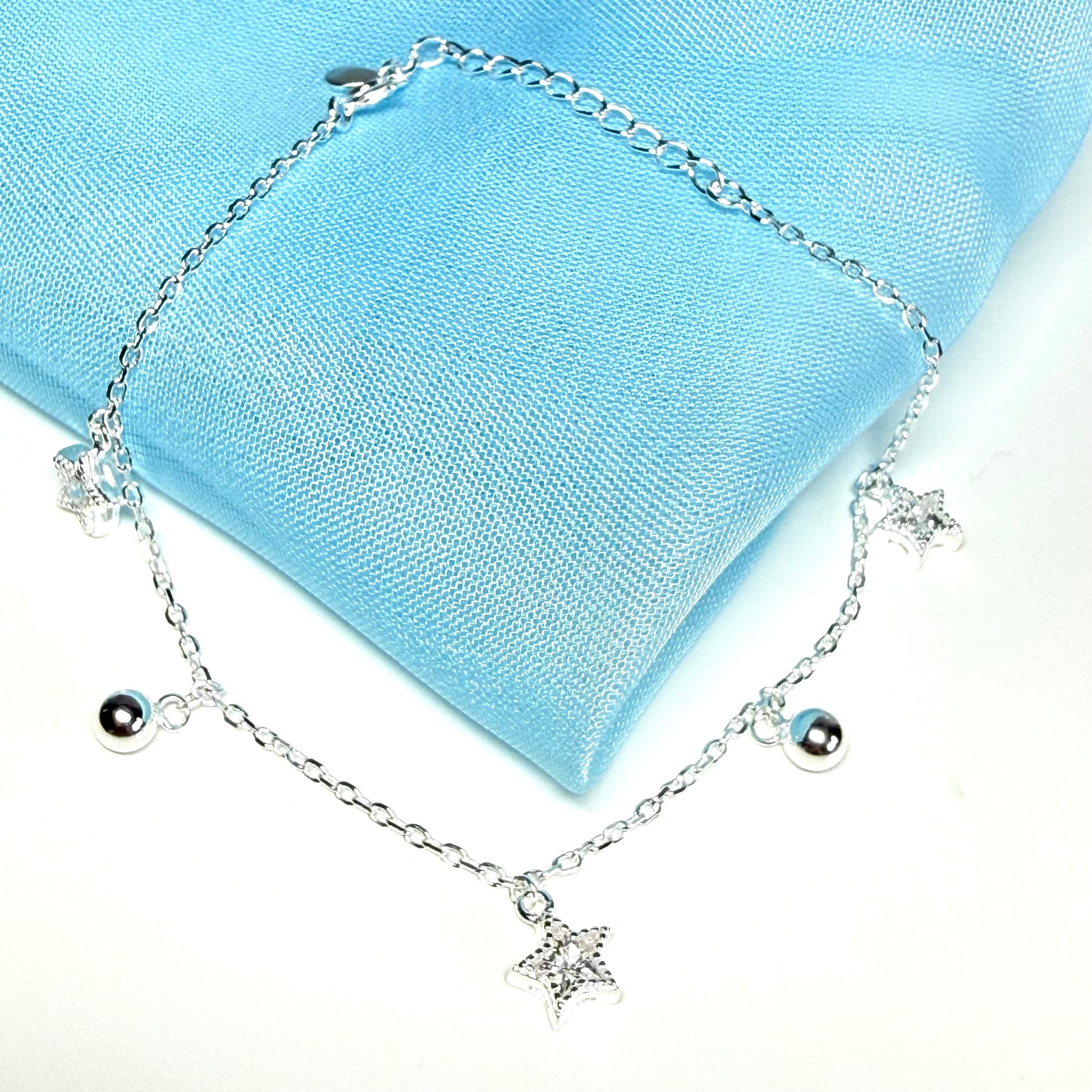 Open star shaped charm sparkling bracelet ladies cubic zirconia sterling silver