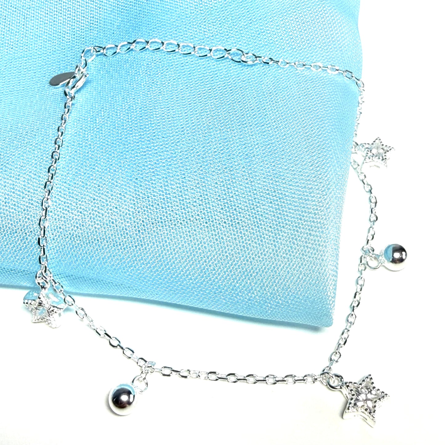 Open star shaped charm sparkling bracelet ladies cubic zirconia sterling silver