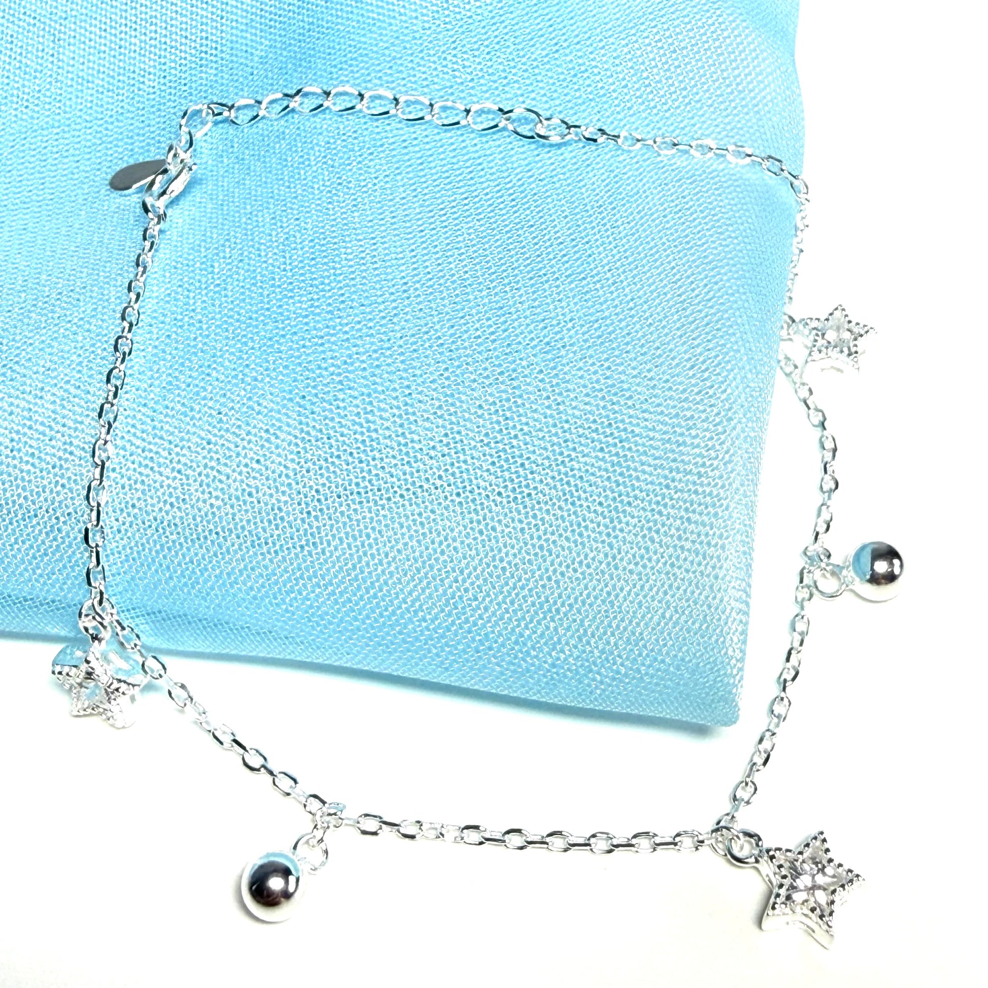 Open star shaped charm sparkling bracelet ladies cubic zirconia sterling silver