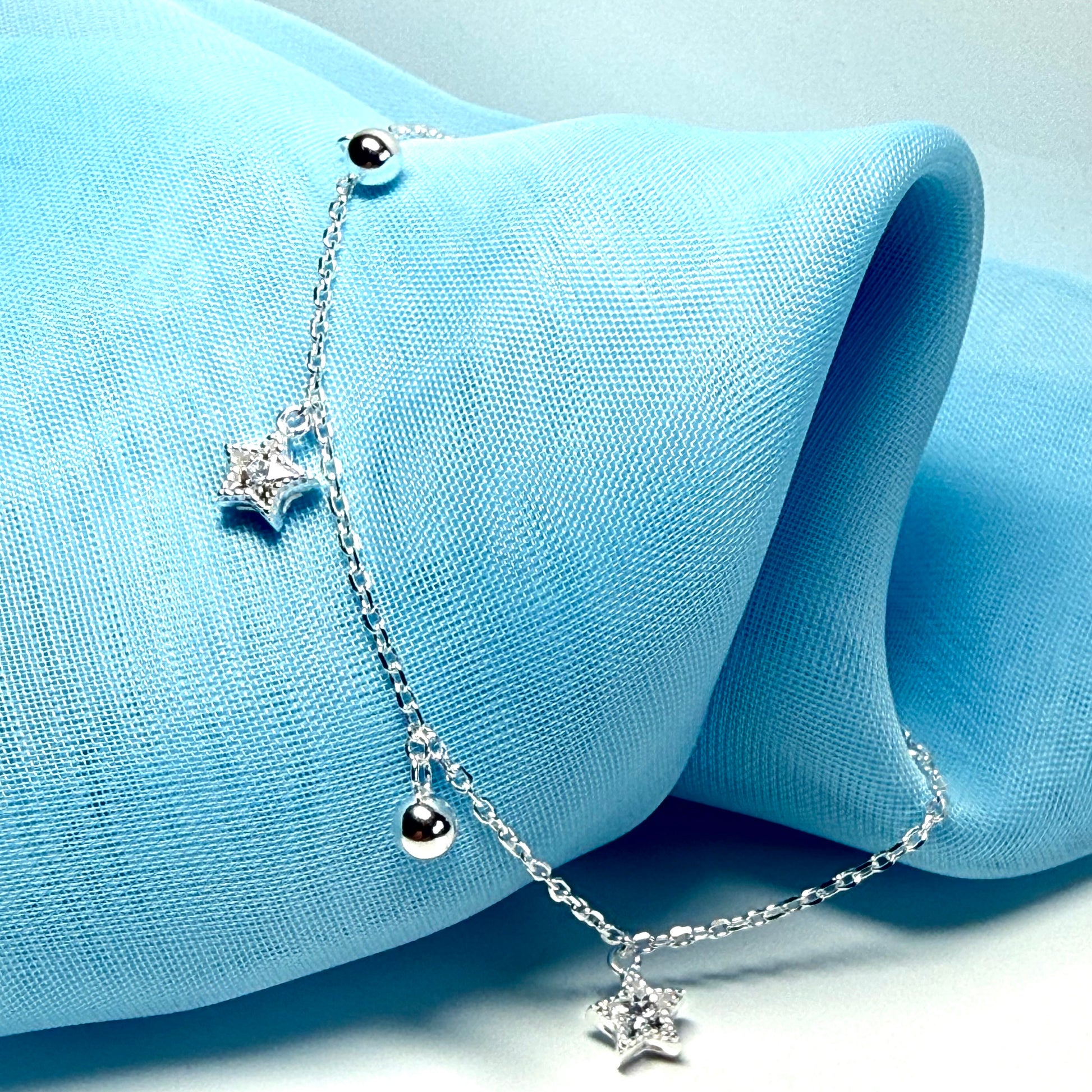 Open star shaped charm sparkling bracelet ladies cubic zirconia sterling silver