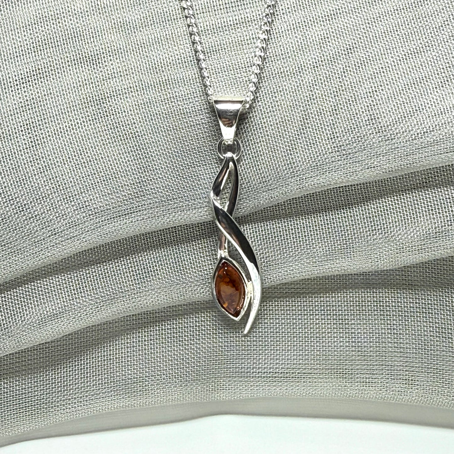 Orange amber marquise fancy sterling silver necklace