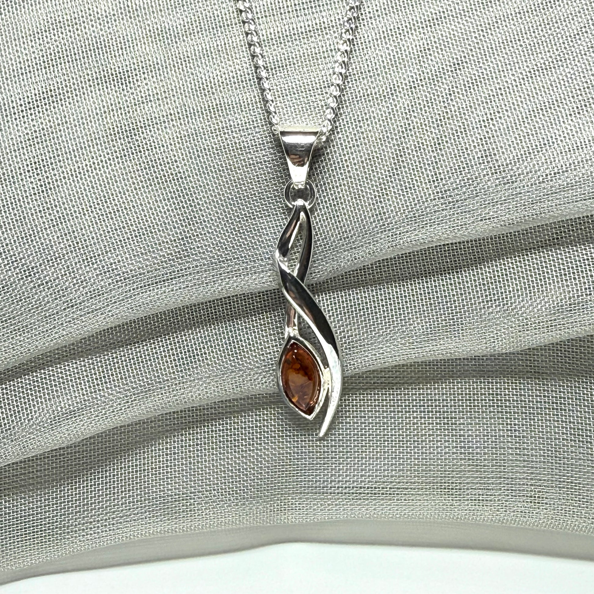 Orange amber marquise fancy sterling silver necklace