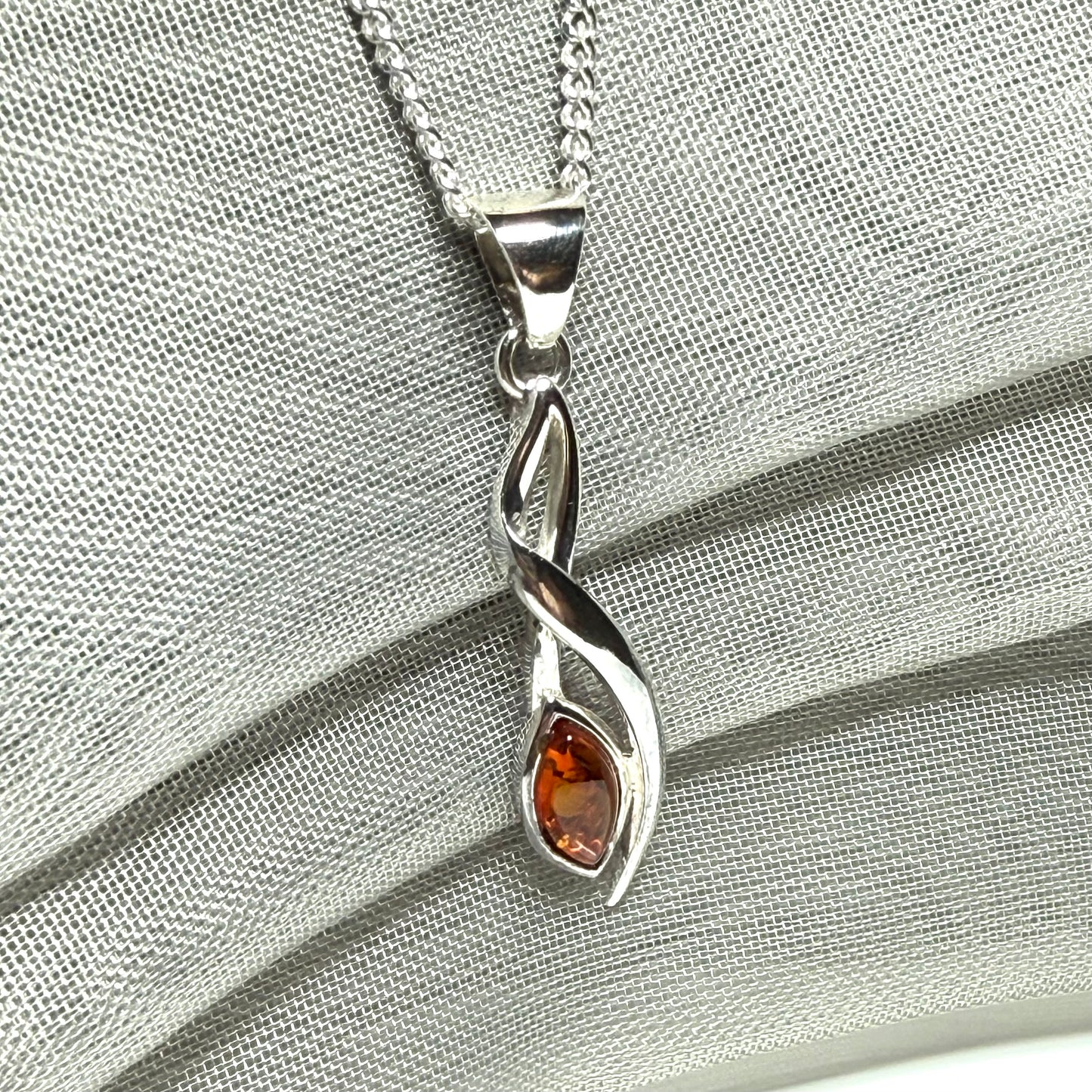 Orange amber marquise fancy sterling silver necklace