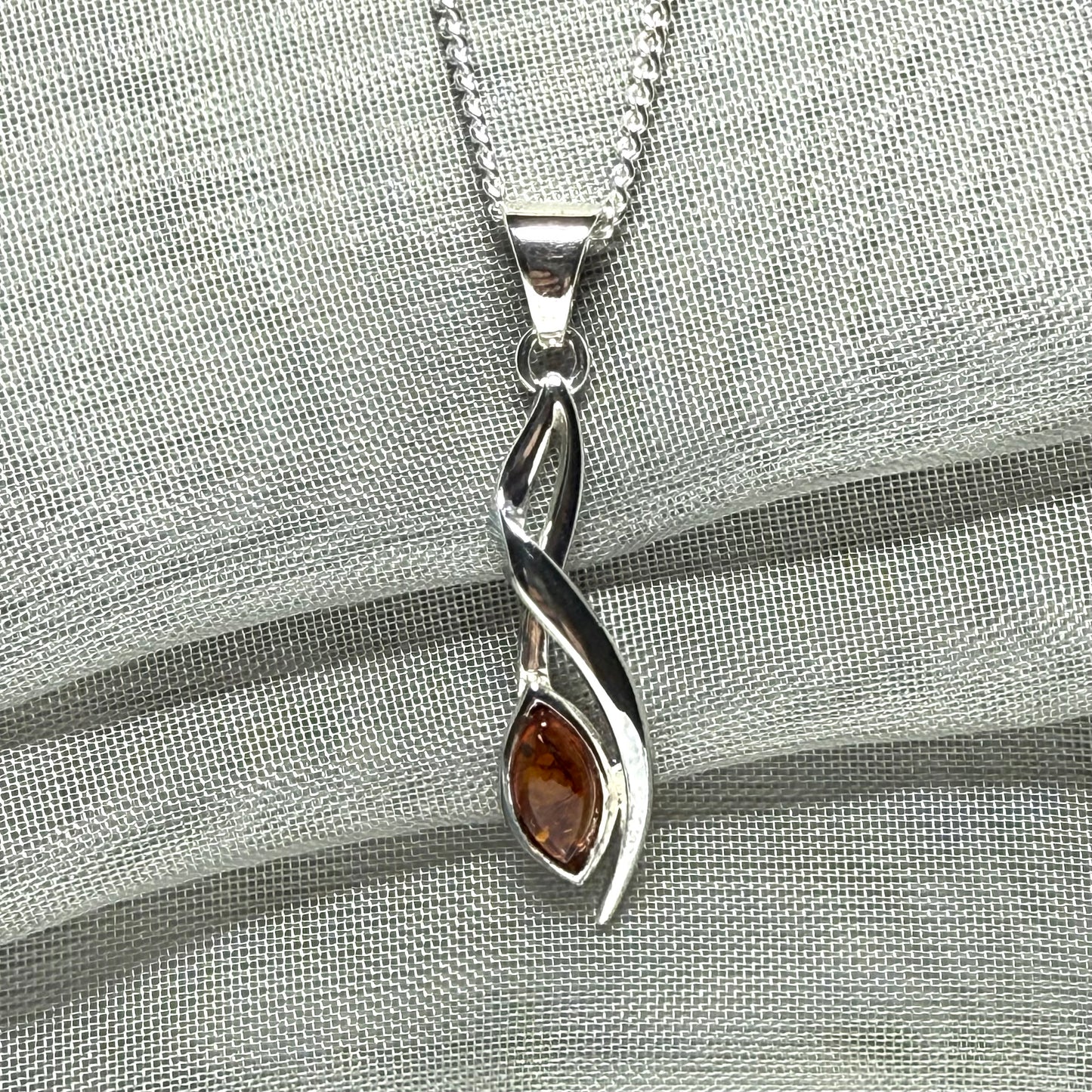 Orange amber marquise fancy sterling silver necklace