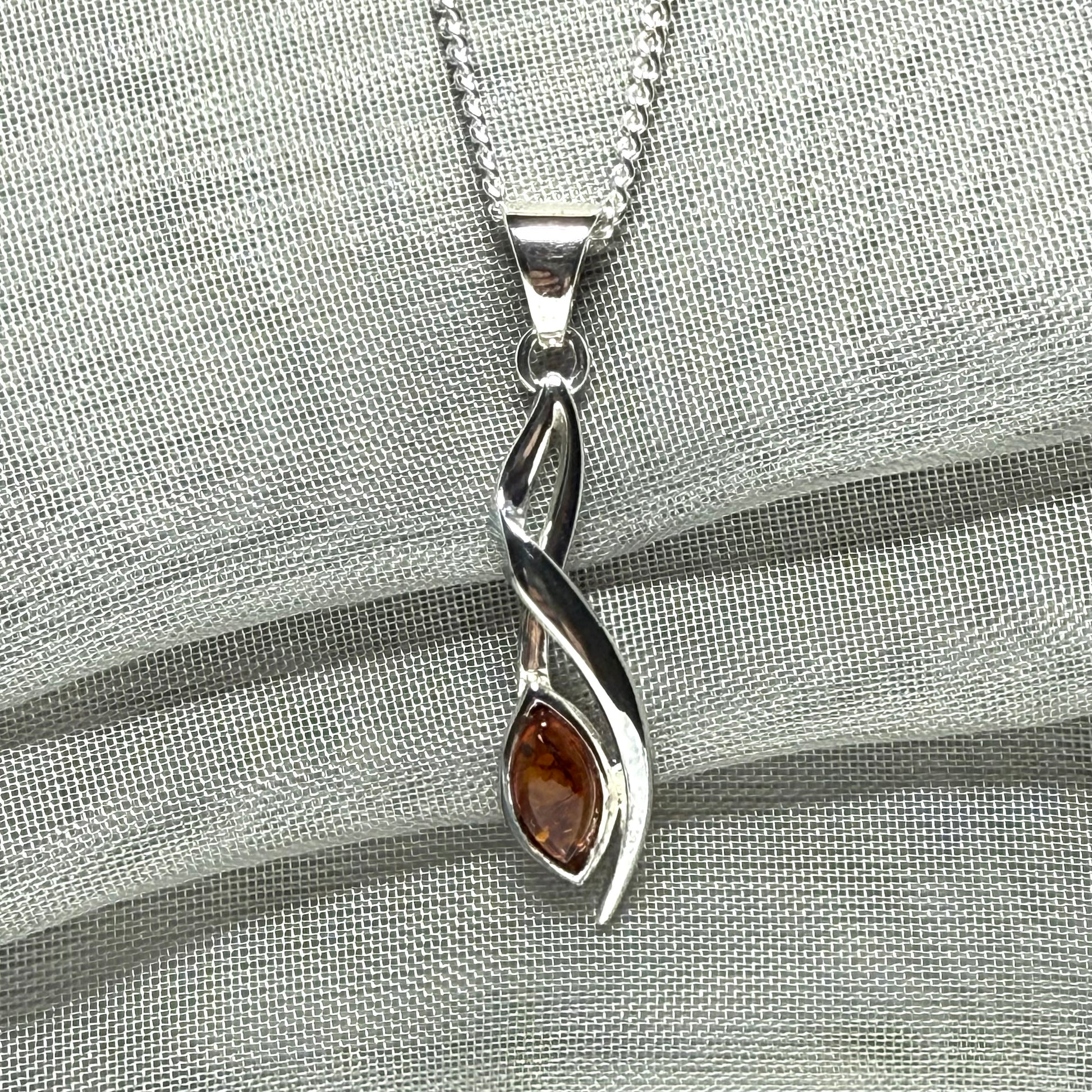 Orange amber marquise fancy sterling silver necklace
