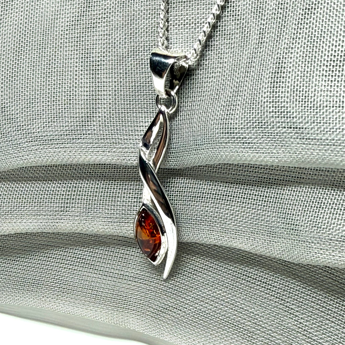 Orange amber marquise fancy sterling silver necklace