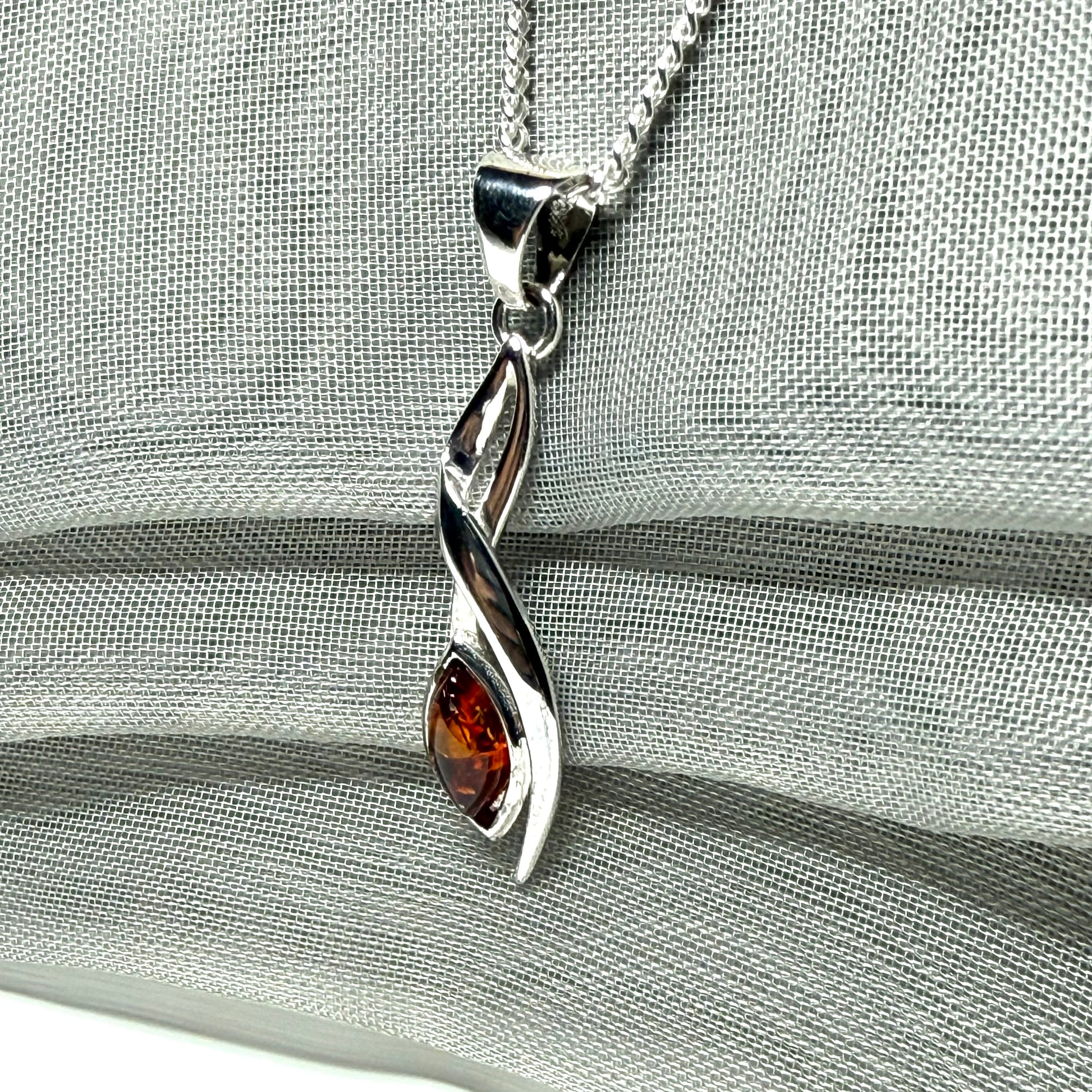 Orange amber marquise fancy sterling silver necklace