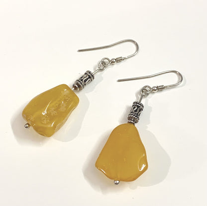 Orange amber abstract drop sterling silver earrings