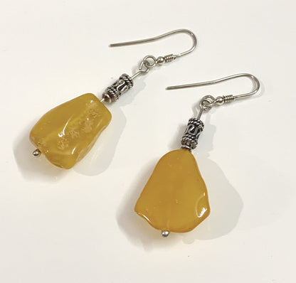 Orange amber abstract drop sterling silver earrings