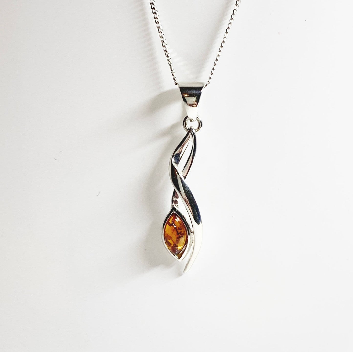 Orange amber leaf fancy sterling silver necklace