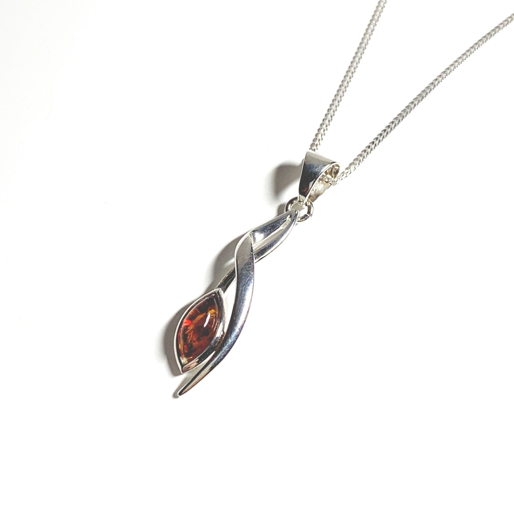 Orange amber leaf fancy sterling silver necklace