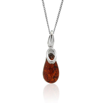 Orange amber tear drop sterling silver necklace