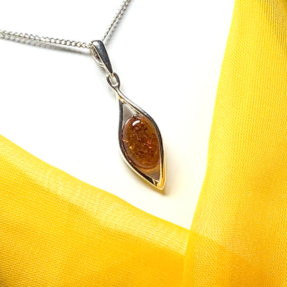 Cognac real amber sterling silver necklace