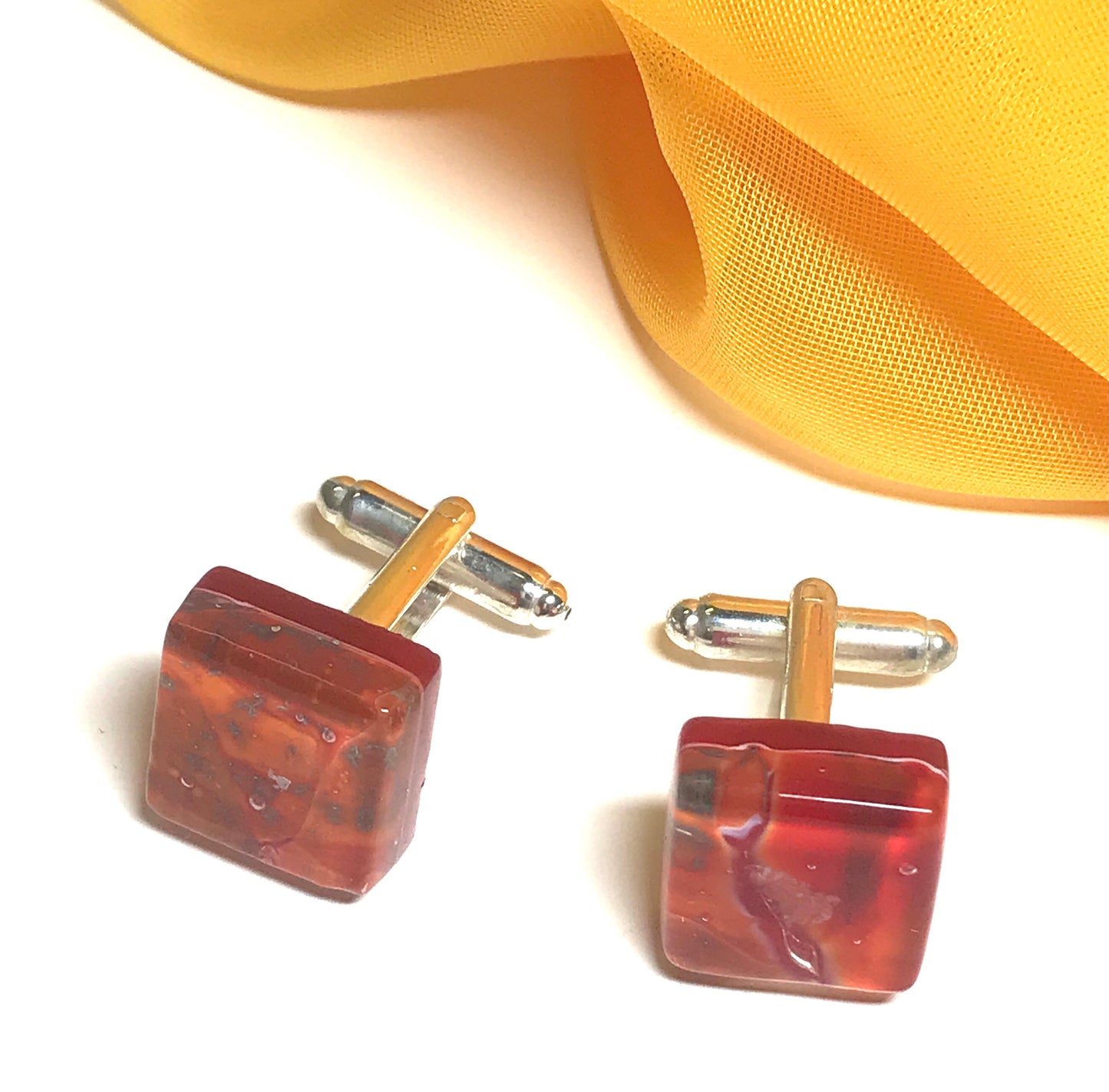 Red and orange Murano glass cufflinks