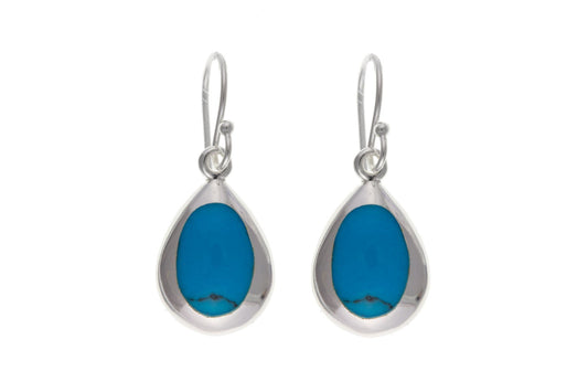 Oval Blue Sterling Silver Turquoise Tear Drop Earrings