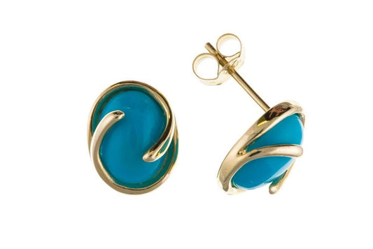 Oval blue yellow gold turquoise stud earrings