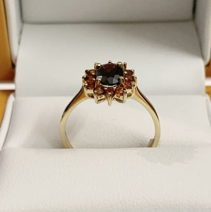 Oval Garnet Cluster Ring Yellow Gold