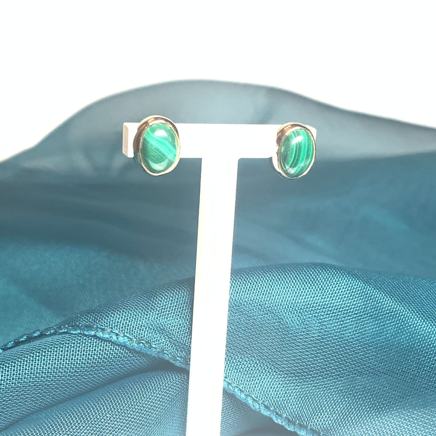 Oval Malachite Yellow Gold  Earrings