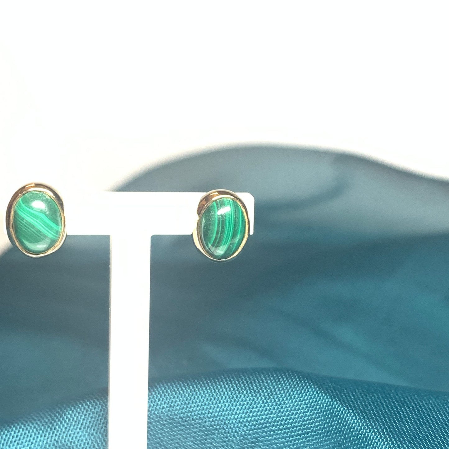 Oval Malachite Yellow Gold  Earrings