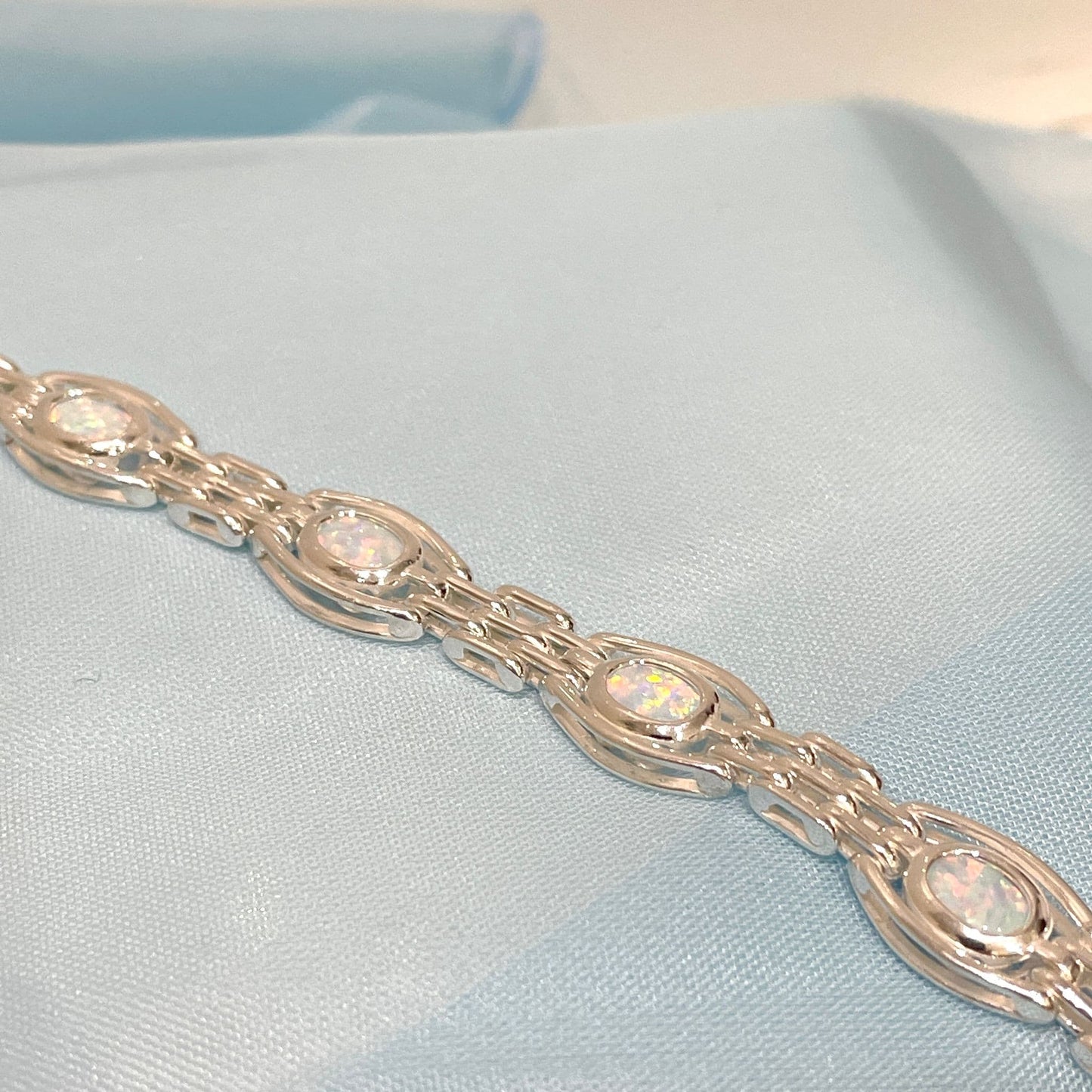 Oval Opal Sterling Silver Fancy Bracelet