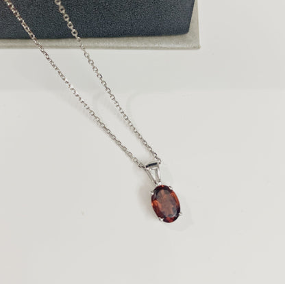 Oval red garnet necklace pendant white gold