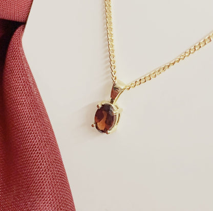 Oval Red Garnet Necklace Pendant Yellow Gold