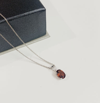 Oval red garnet necklace pendant white gold