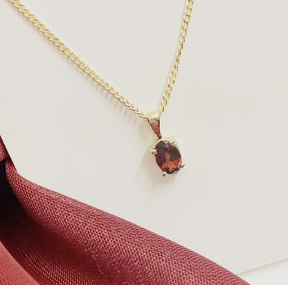 Oval Red Garnet Necklace Pendant Yellow Gold