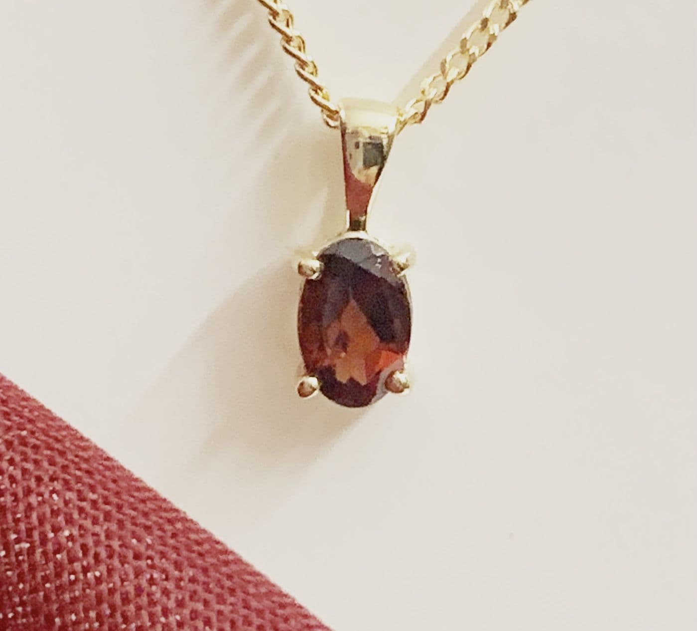 Oval Red Garnet Necklace Pendant Yellow Gold