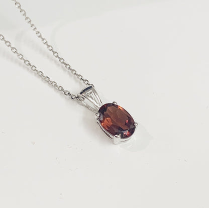 Oval red garnet necklace pendant white gold