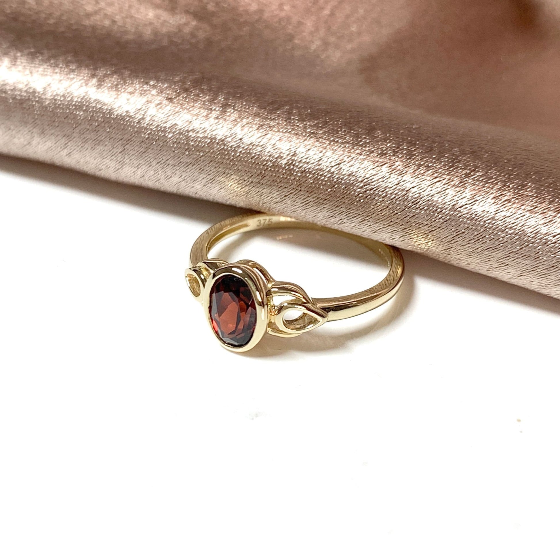 Garnet ring oval red brown garnet yellow gold Celtic