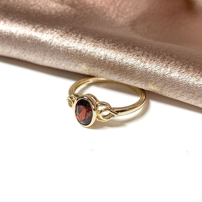 Garnet ring oval red brown garnet yellow gold Celtic