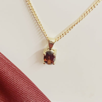 Oval Red Garnet Necklace Pendant Yellow Gold