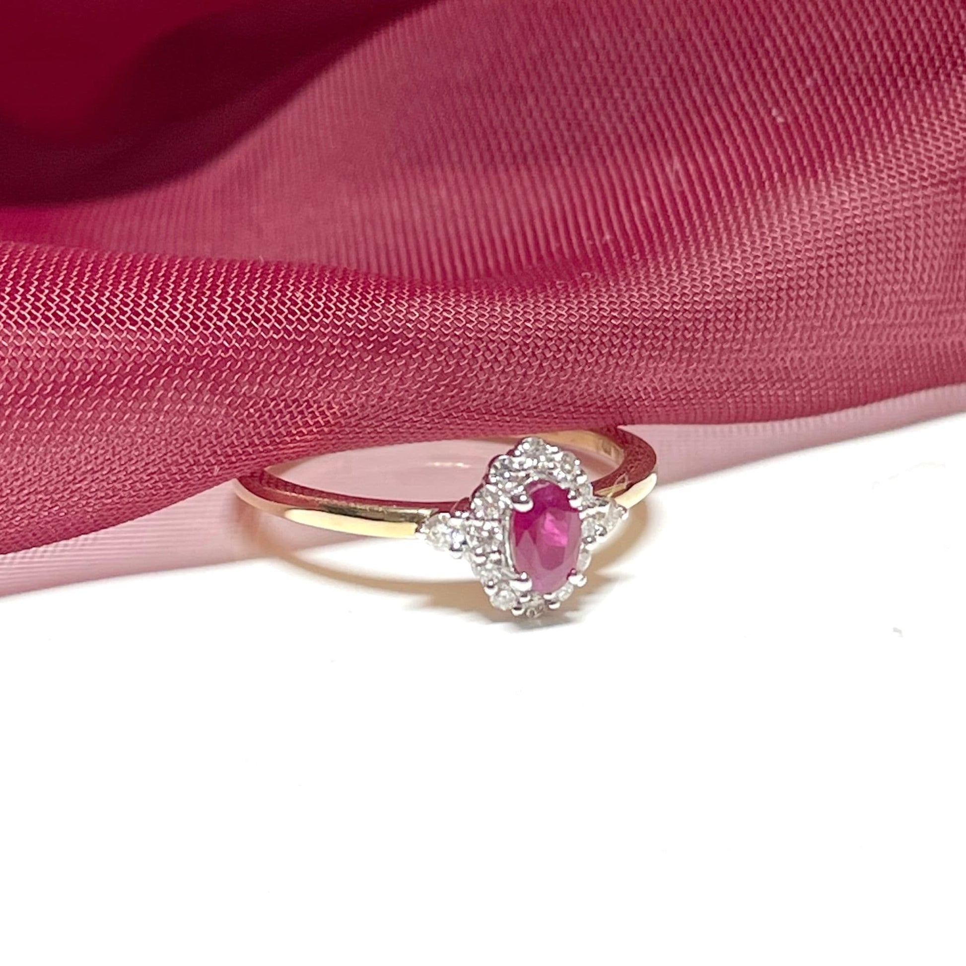 Oval Ruby Red and Diamond Yellow Gold Cluster Ring