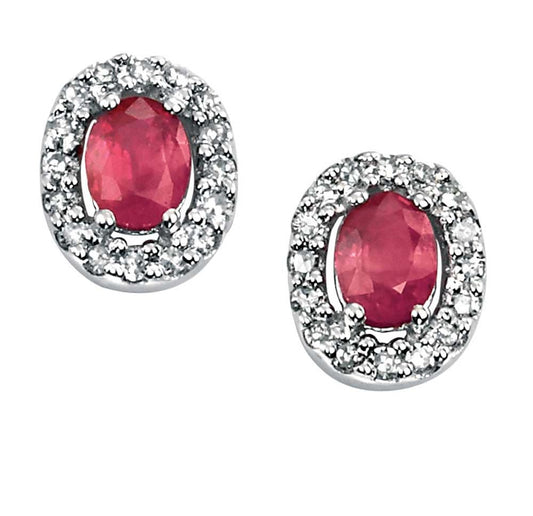 Oval Shaped Ruby And Diamond White Gold Earrings