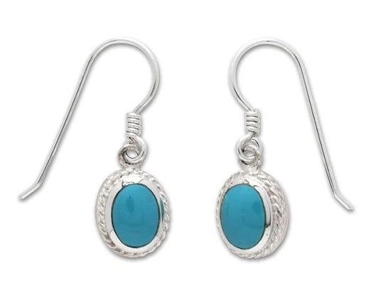 Oval Sterling Silver Blue Turquoise Drop Earrings