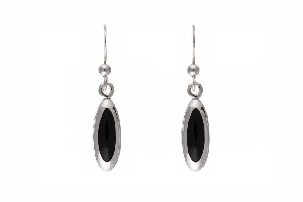 Oval Sterling Silver Onyx Drop Earrings Black