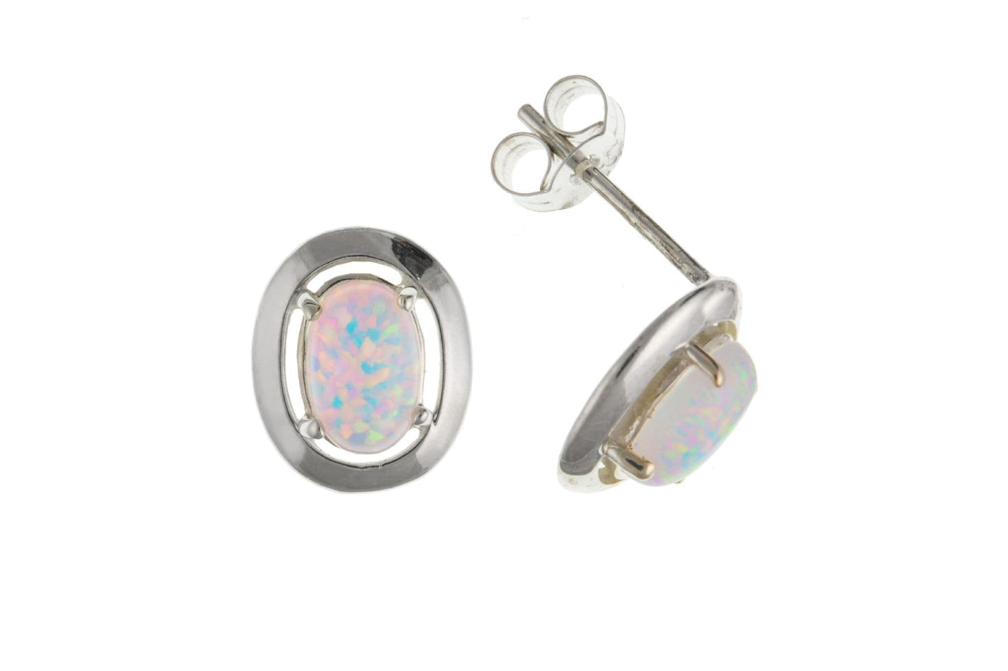 Oval sterling silver opal stud polished earrings