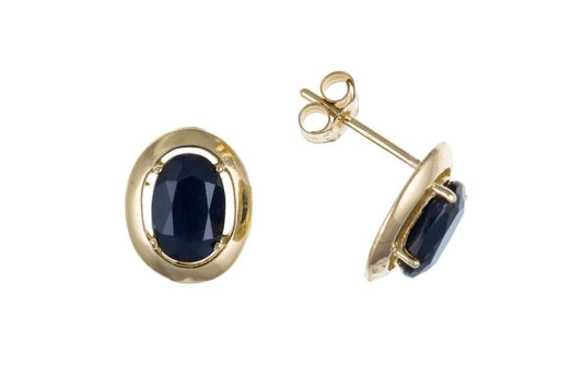 Oval Yellow Gold Blue Sapphire Stud Earrings