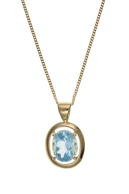 Oval Yellow Gold Blue Topaz Necklace