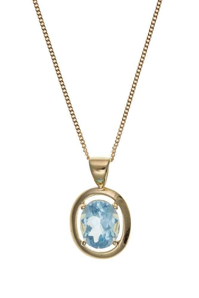 Oval Yellow Gold Blue Topaz Necklace