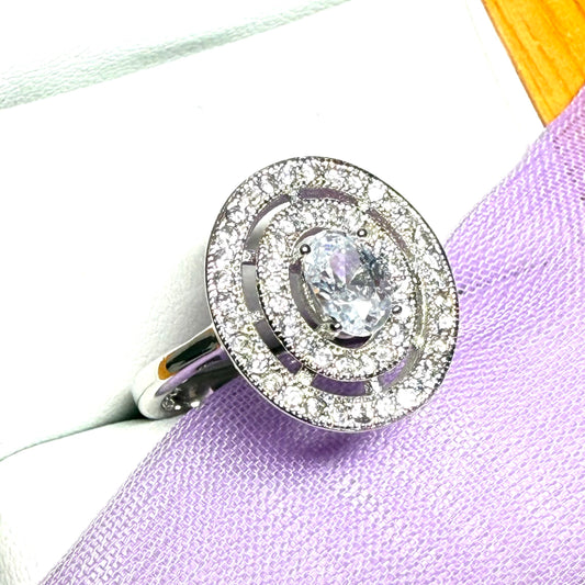 Oval Ladies Sterling Silver Halo Cluster Ring Shaped