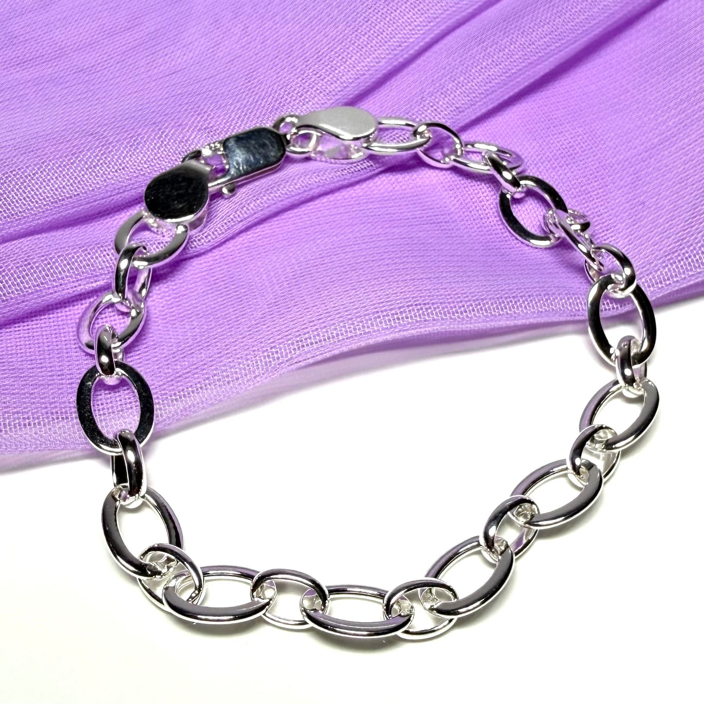 Oval Link Ladies Polished Solid Sterling Silver Bracelet