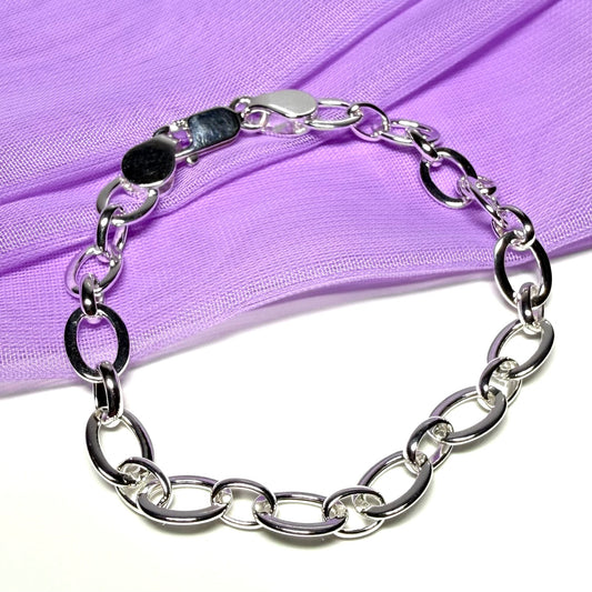 Oval Link Ladies Polished Solid Sterling Silver Bracelet