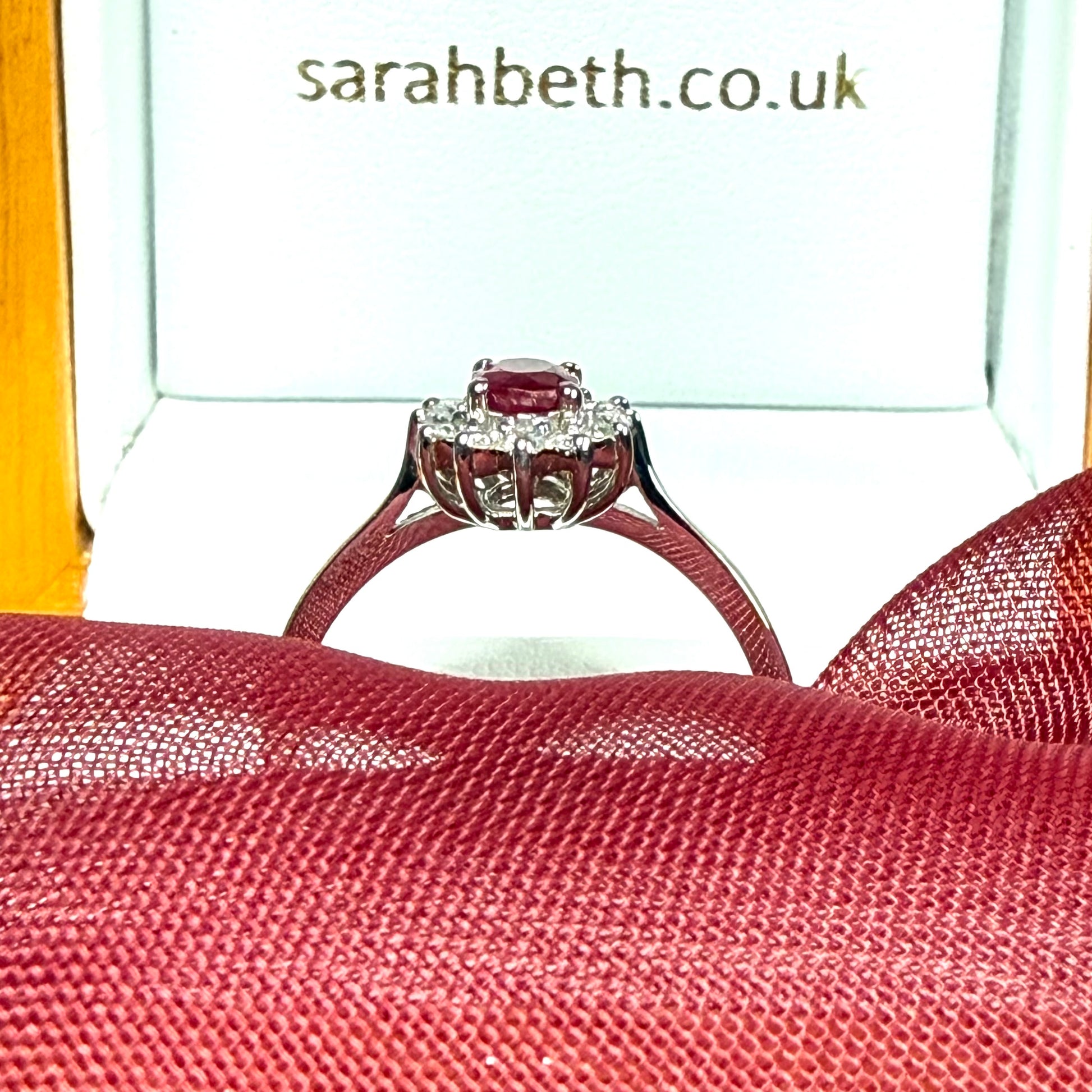 Oval Real Ruby Red and Diamond White Gold Cluster Ring