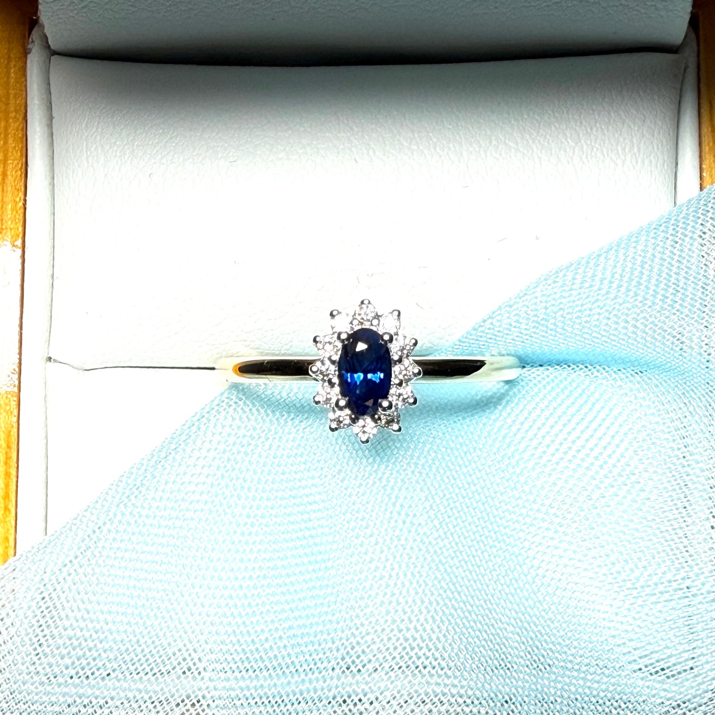 Oval Shaped Real Blue Sapphire and Diamond Yellow Gold Cluster Ring