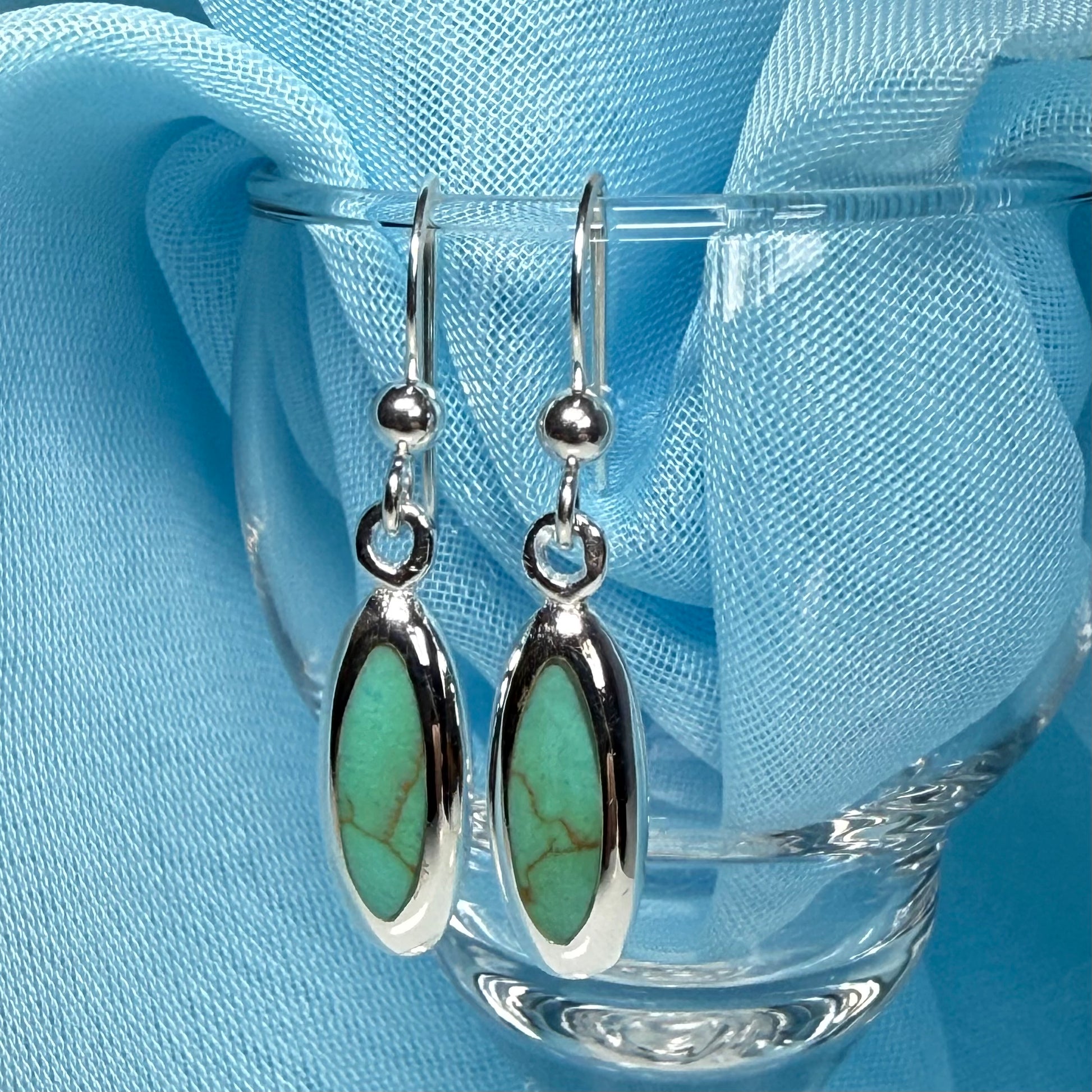 Oval Sterling Silver Blue Turquoise Drop Earrings