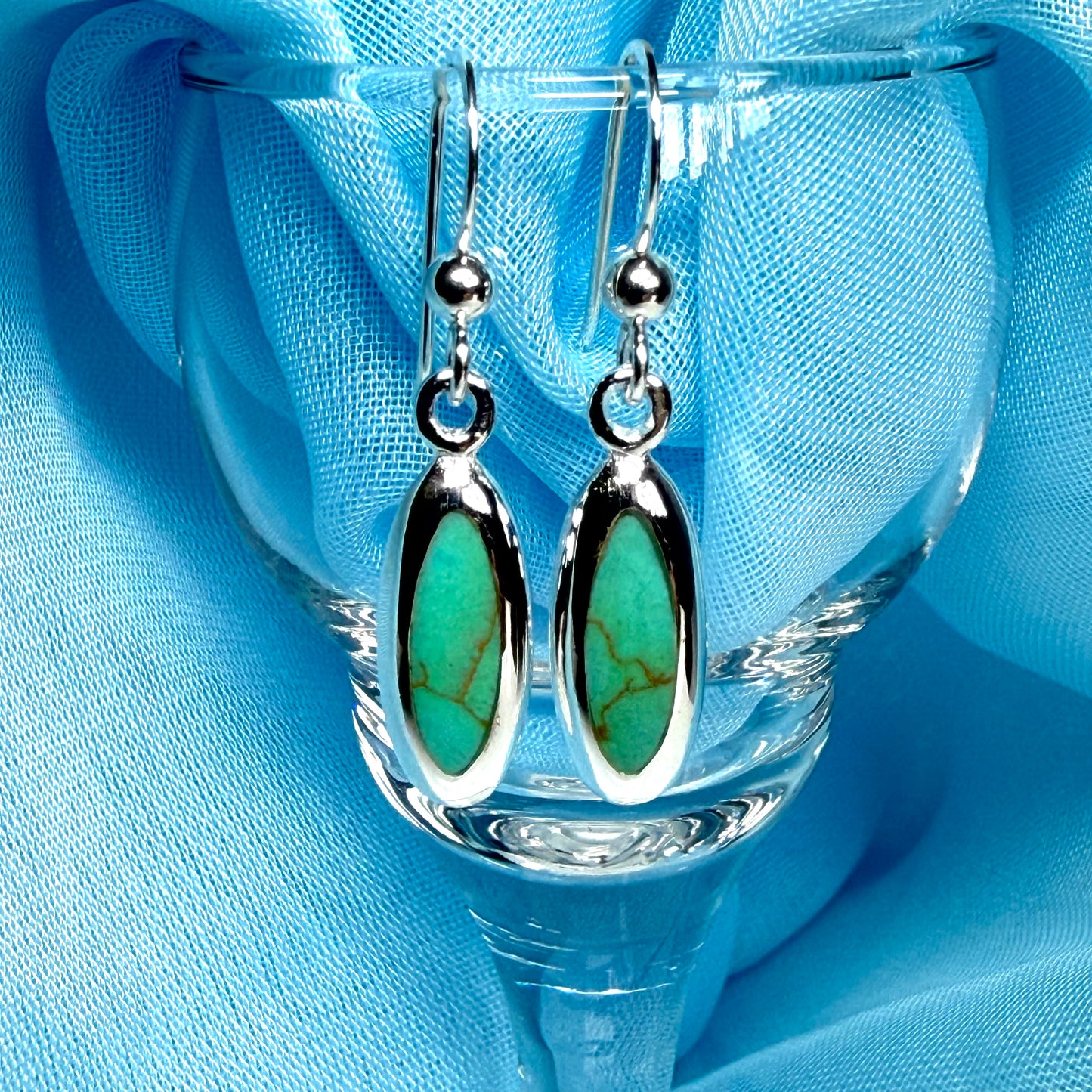 Oval Sterling Silver Blue Turquoise Drop Earrings